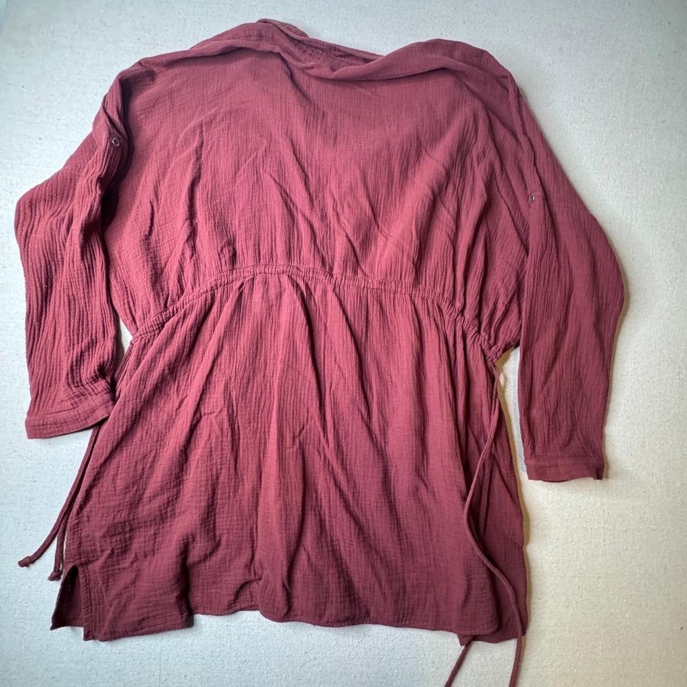 Burgundy Cotton Gauze Tunic Dress XL Boho Cottagecore Babydoll Peasant - Picture 3 of 8